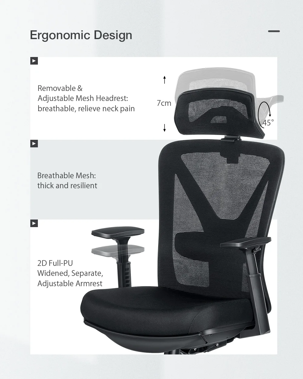 Office Chair Mesh Midday Rest Chair with Hidden Retractable Footrest Adjustable Headrest & Lumbar Support Breathable Mesh Chair