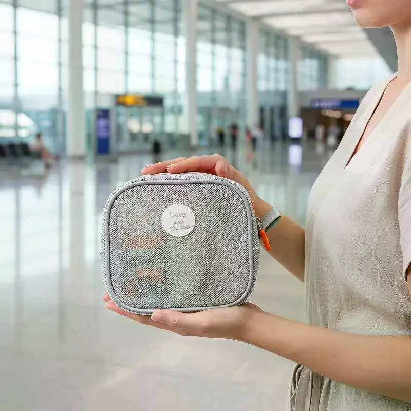 Portable Mesh Cosmetic Bag Breathable Design Sturdy Zipper For Travel Daily Makeup Storage