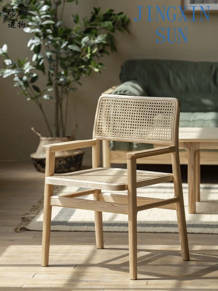 Customized solid wood rattan dining snap chair, home leisure rattan armchair, study office chair