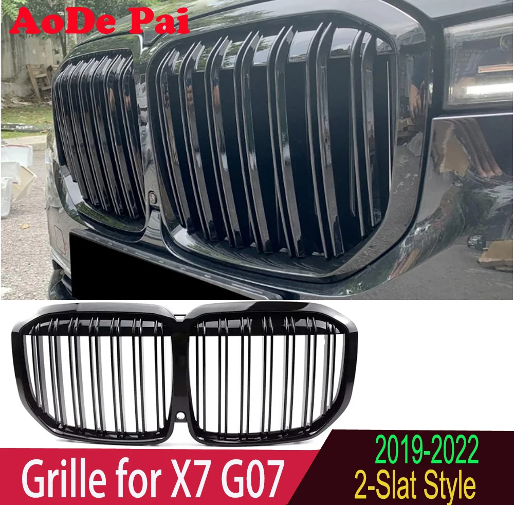 

Dual Slat 2-Slat Glossy Black Front Bumper Mesh Hood Grille Grid for BMW X7 G07 2019-2023