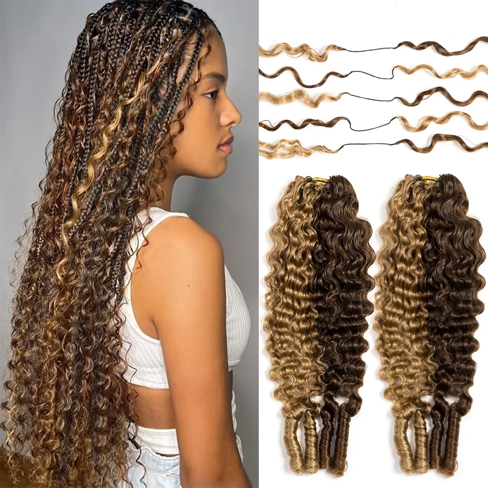 Honey Brown Highlight P4/27 Pre-Separated Miracle Knots Feather Crochet Burmese Curly Human Hair Extensions Lightweight Reusable Invisible Knots Crochet Human Hair Burmese Curly Bundles For Woman Braiding Daily Use Birthday Holiday Gift Kpop Hairstyles