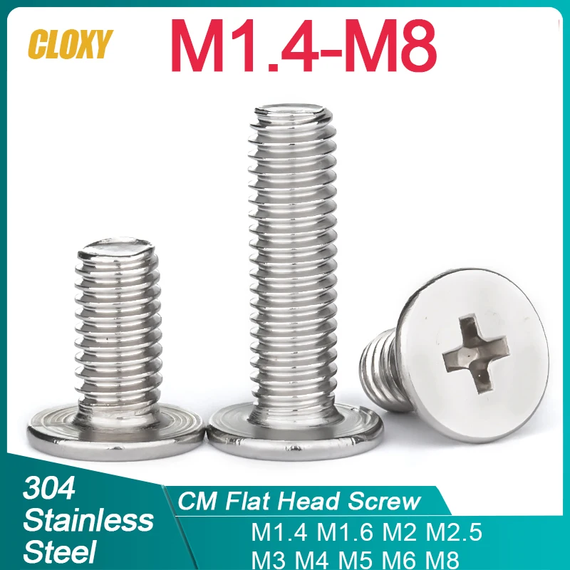 5/ 10/ 20szt M1.4 M1.6 M2 M2.5 M3 M4 M5 M6 M8 304 Stal nierdzewna CM Krzyżak Phillips Ultra cienka śruba z łbem płaskim o bardzo niskim stopniu