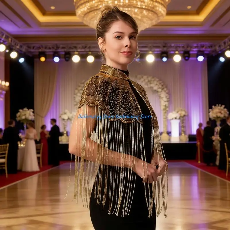 

573B Luxury Long Tassels Indian Shawl with Beadwork And Soft Polyester Fabric Bohemian Fringe Evening Wrap