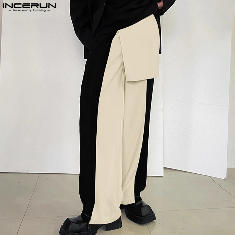

INCERUN Men Irregular Pants Patchwork Button Joggers Loose Straight Trousers Men Streetwear Korean Style Casual Male Long Pants