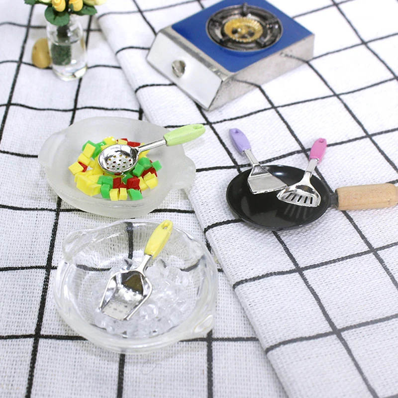 4PCS/set Dollhouse Miniature Accessories Mini Shovel Soup Spoon Storage Holder Kitchen Cooking Tool Utensils For Decoration Toys