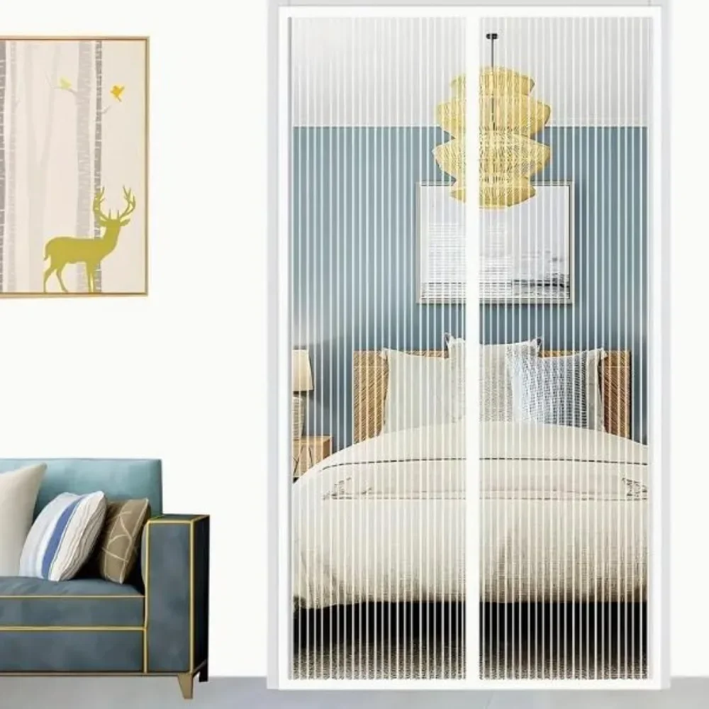 

Modern Magnetic Door Curtain with Striped Pattern, Washable, Unlined, Suitable for Various Room Types, Fashionable Theme
