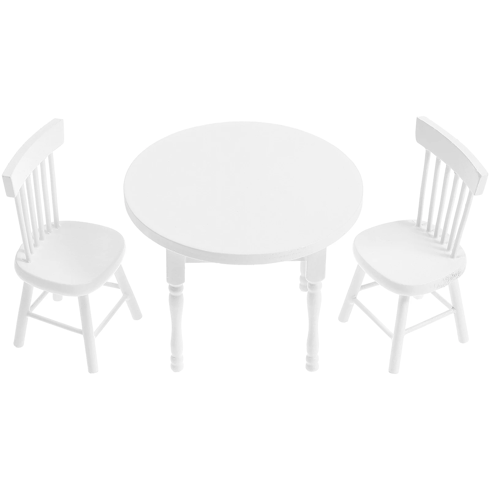 

1 set White Round Table Suit Miniature Dollhouse Furniture Child Dining Kitchen Birch Wood Texture Sturdy Versatile Design
