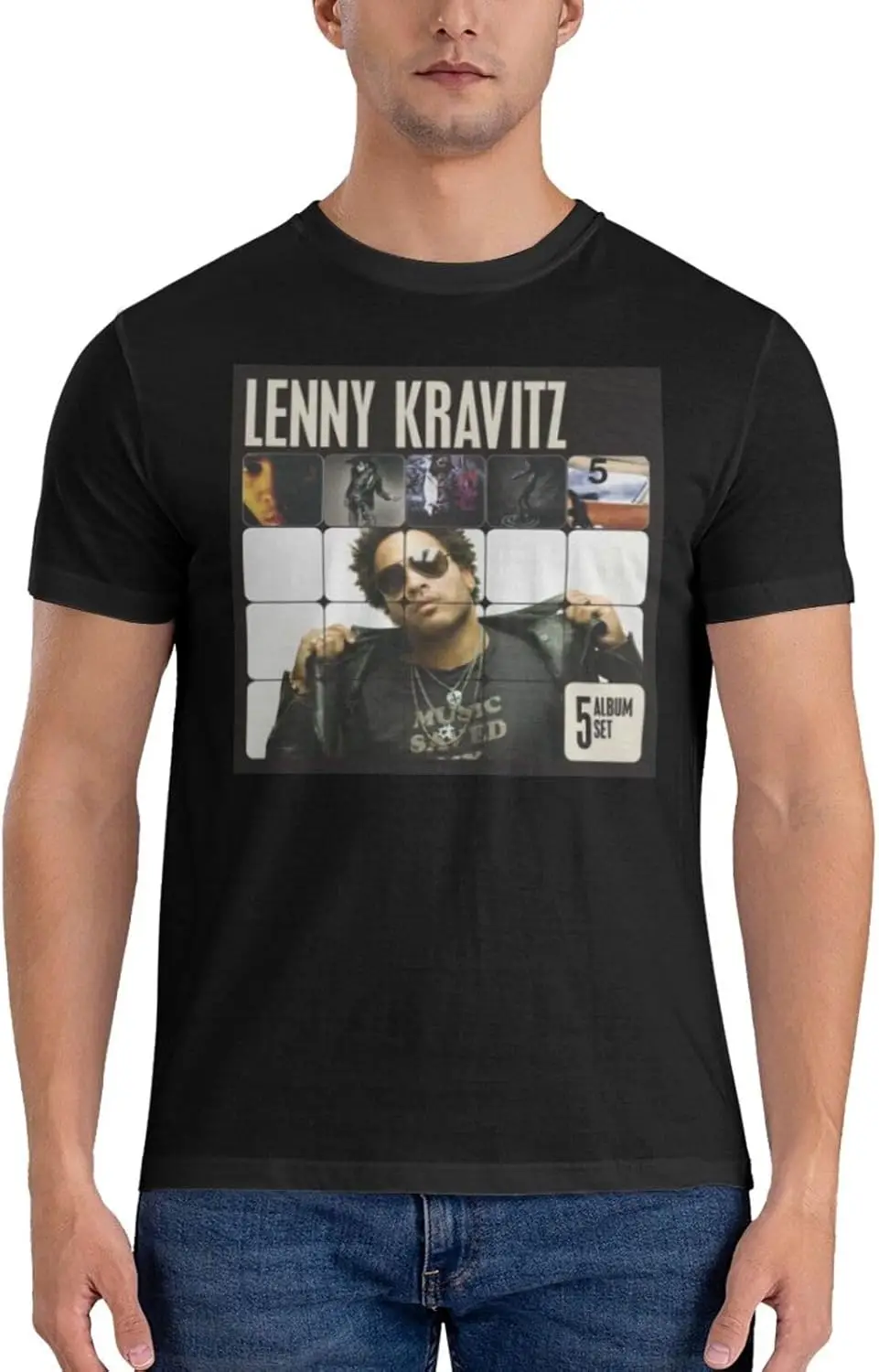 Lenny Music Kravitz Shirt Men'S Breathable Crewneck Short Sleeve Cotton Tshirts Personalized Pattern Custom Tee Black