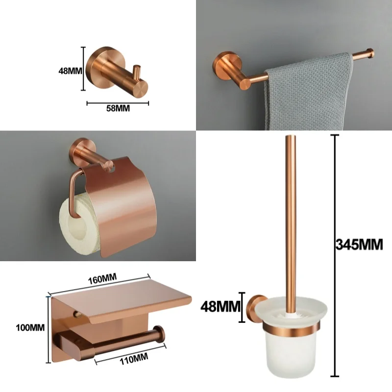 High Quality Brushed Rose Gold Towel Rack Clothes Hook Soap Dish Toilet Brush Paper Towel Holder Bathroom Hardware Accessories