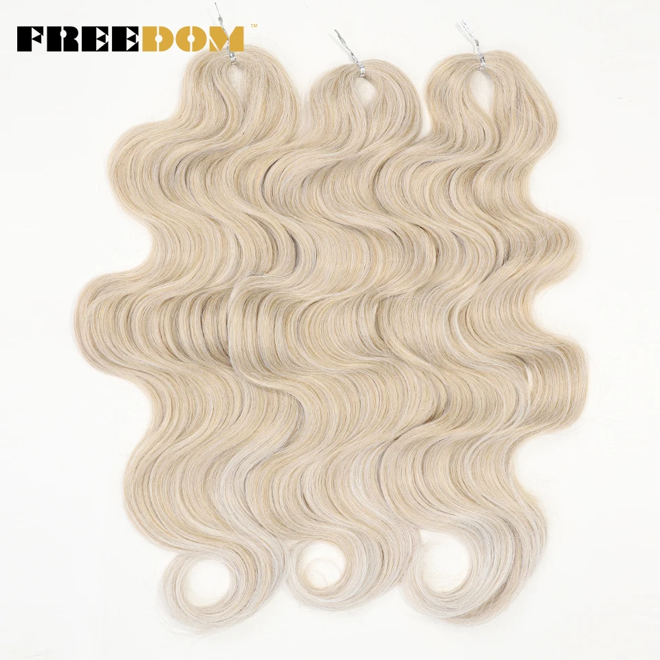 FREEDOM Synthetisches Body-Wave-Häkelhaar 24 Zoll 3 Stück Haarzöpfe Kunsthaar Wellig Ombre Braun Blond Flechthaarverlängerungen – Detail 12