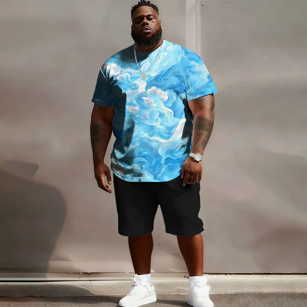 

S-9xl plus size Men's Short Sleeve Set: Textured Edge Vibe - 2-Piece Big & Tall Fit, Soft Fabric, Sleek Herringbone Texture