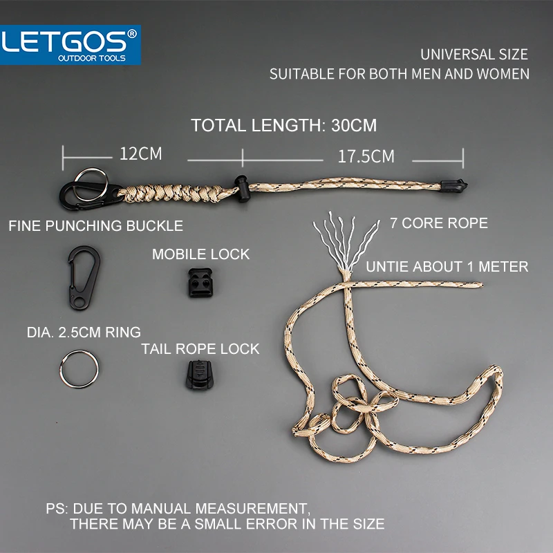 Letgos Set Van 3 Stuks Paracord Lanyard D-Vormige Gesp 7 Kern Gevlochten Polsband Nood Survival Rugzak Zelfverdediging Buiten