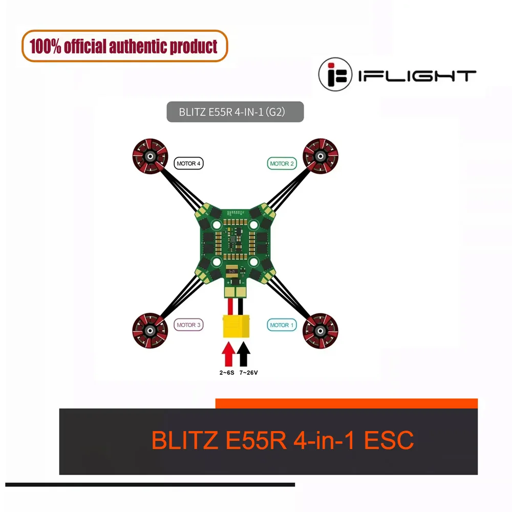 

iFlight BLITZ E55R 4-in-1 ESC, BLHeli32 2-6S Brushless, Supports DShot/OneShot, 20x20mm for FPV Drone Racing Parts
