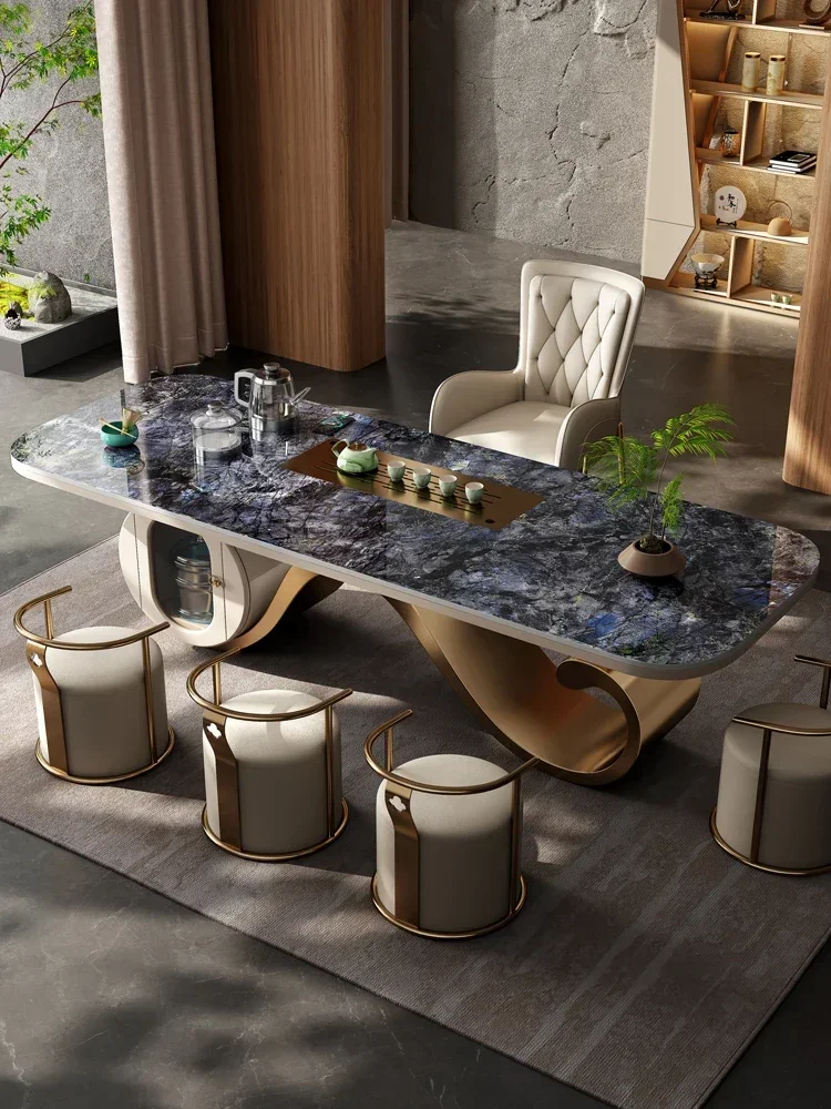 Light luxury tea table Modern simple slate tea table office home table and chair combination