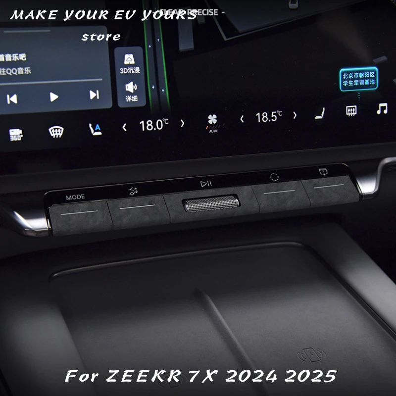

For Zeekr 7X 2024 2025 Car Center Console Screen Button Suede Protective Sticker Alcantara Interior Accessories