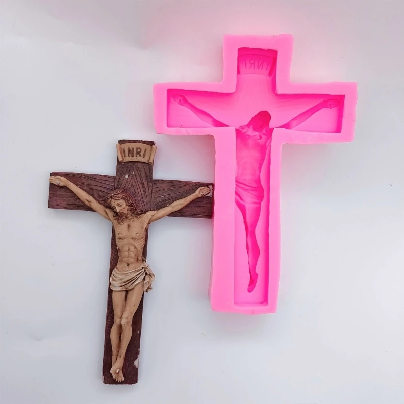 R3MC Cross-Pendant Silicone Resin Molds Jesus Crucifix Epoxy Resin Casting Molds Crystal Wall Pendant Mold for DIY Craft