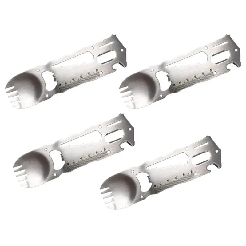 Herramientas de Supervivencia para Exteriores 9 en 1, Multifuncional para Camping, Práctico Juego de Cubiertos con Tenedor, Cuchillo, Cuchara, Abrebotellas/Abrelatas, Llave Inglesa y Destornillador