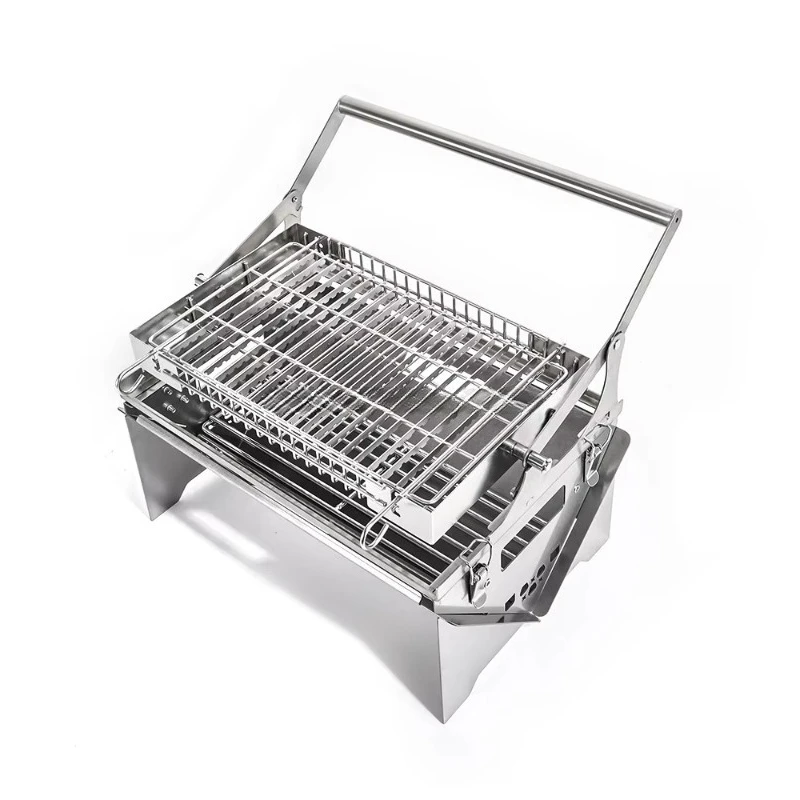 Outdoor camping picnic charcoal rotating barbecue grill 360 ° flip