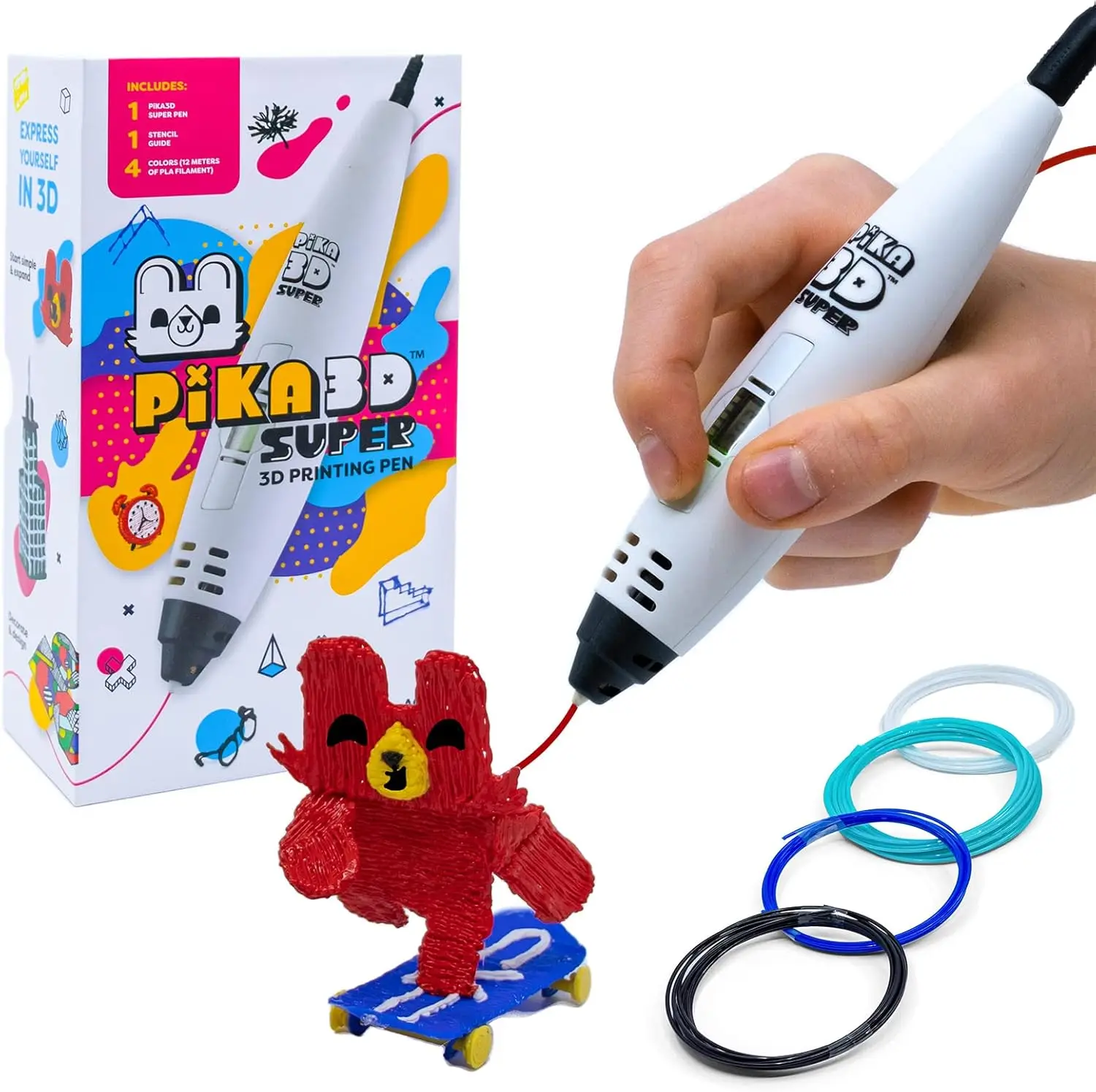 

Super 3D Printing Pen with PLA Filament, Stencil Guide & Manual for Creative Projects