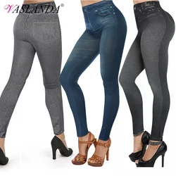 Vaslanda Denim Leggings Jeans Jeggings Skinny Pants for Women Streetwear High Waist Tummy Control Leggings Slim Pencil Trousers