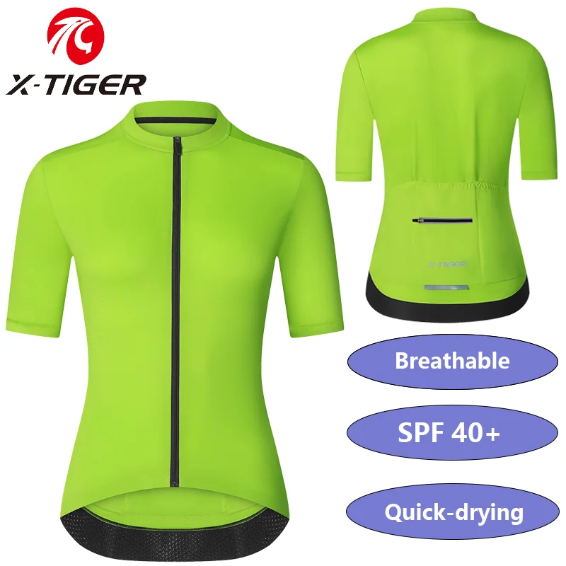 X-TIGER Cycling Jersey with Back Pocket Breathable MTB Road Women Cycling Jersey SPF 40+  Wear-resistant Cycling Shirts Slim