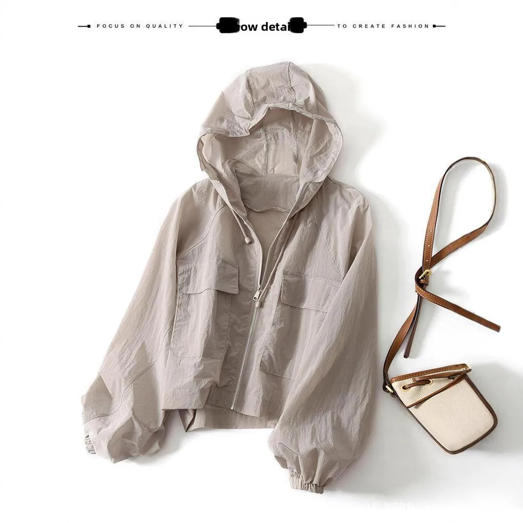 

2025 New Women's Loose Thin UV Protection Clothing Faionable Summer Lightweight Hooded Zipper Polyester Outerwear for Adults
