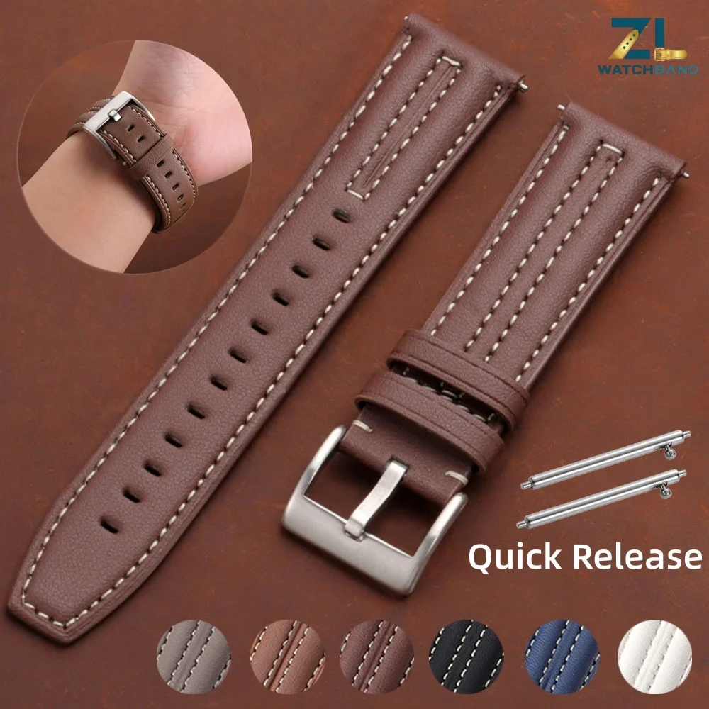 Bracelet de montre en cuir vintage 22 mm, sangle de remplacement à coutures pour Omega, pour montre connectée Seiko, bracelet professionnel pour hommes et femmes
