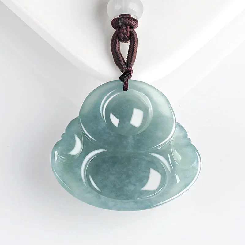 Natural Burma A Jade Blue Water Buddha Big Belly Buddha Old Material Ice Jadeite Pendant Men's Necklace Women's Gifts Jewelry