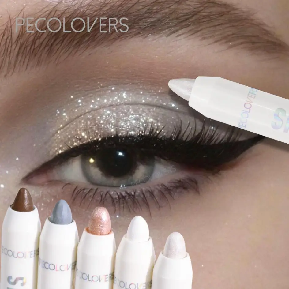 Long-lasting Brightening Eye Corner Eyeshadow Pen, Pearl White Glitter Shimmering Eyelid Under Crease Pen