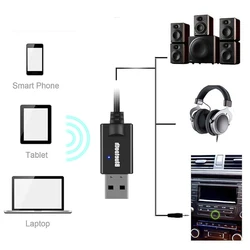 Odbiornik samochodowy Bluetooth, Mini USB 3.5MM Jack AUX Audio Auto MP3 muzyka klucz sprzętowy Adapter do bezprzewodowej klawiatury głośnik radiowym FM