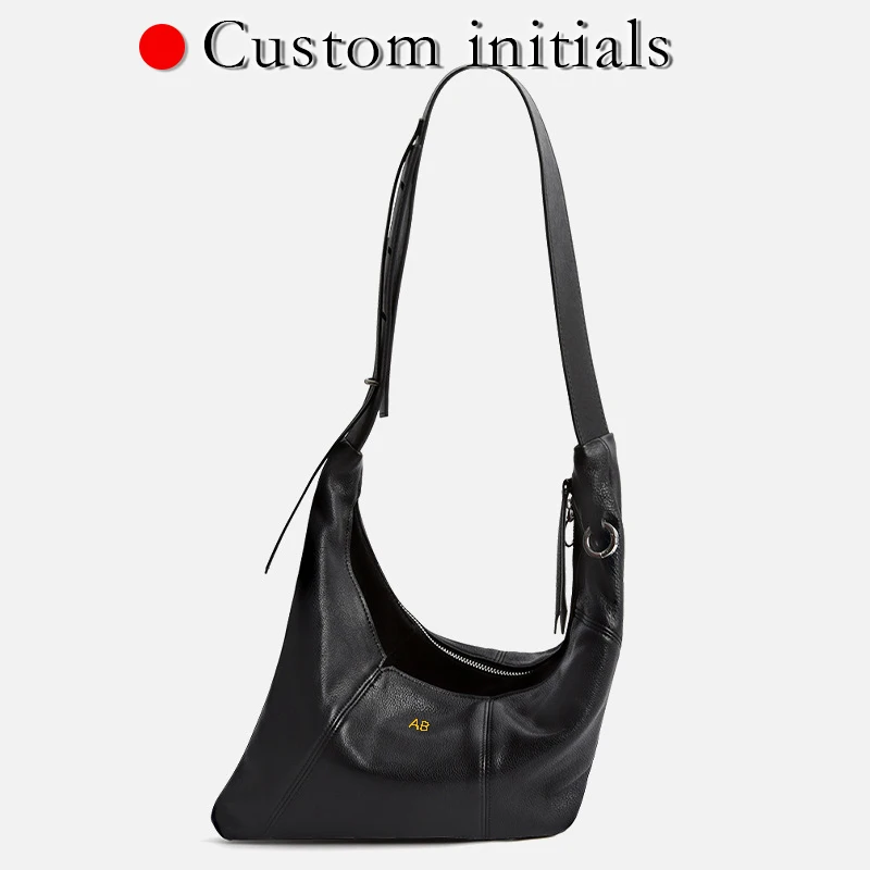 Custom Initials Leather Half Moon Bags For Women Luxury Designer Handbags Purses 2026 New In Natural Cowhide Metal Ring Shoulder