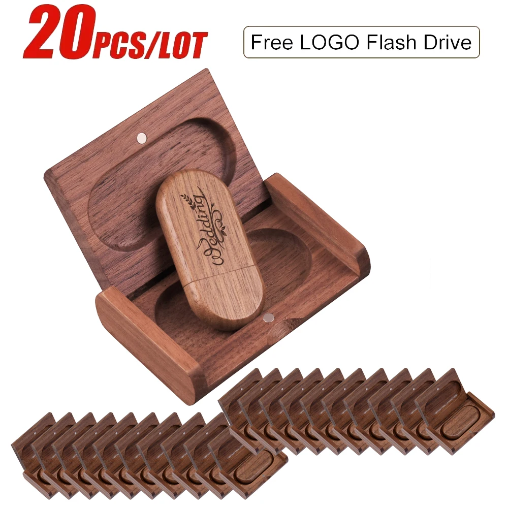 20PCS/LOT Walnut Wooden Flash Drives 128GB Pendrive 32GB 16GB Maple Memory Stick 8GB 4GB Creative gift U disk Free custom logo