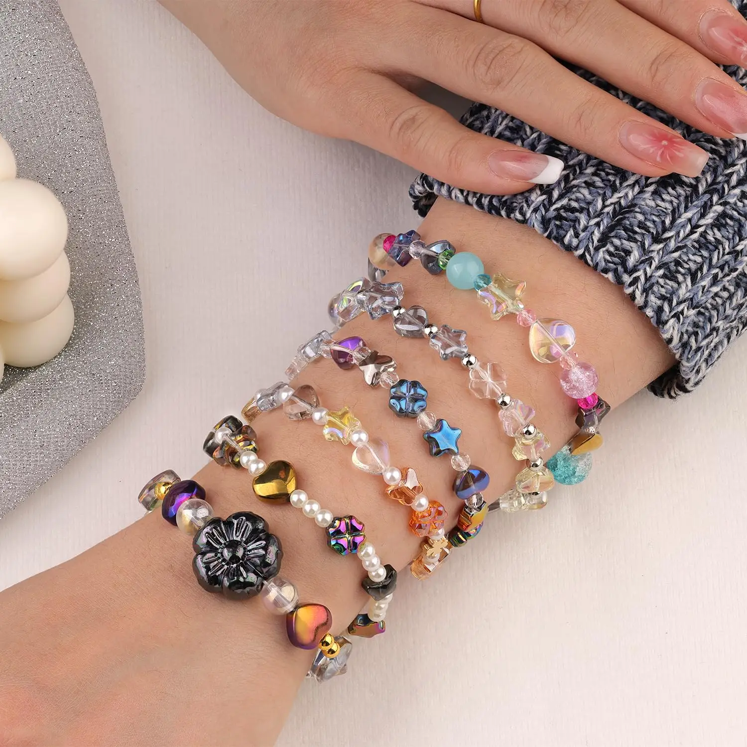 50Pcs 8mm Mixed Glass Beads Star Heart Butterfly Flower Loose Beads for DIY Necklace Bracelet Earring Jewelry Making Crafting image 5