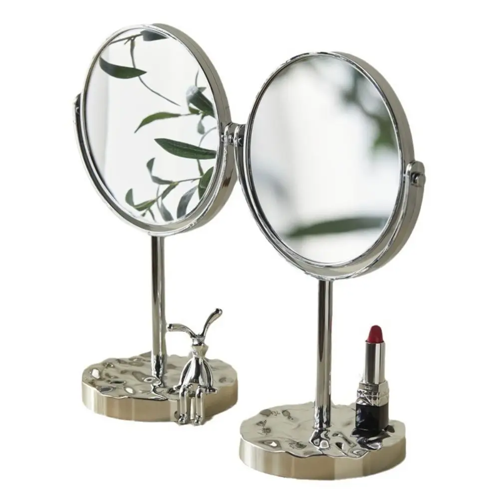 Nordic Double-Sided Vanity Mirror 360° Rotatable 1:2 Magnifying Table Cosmetic Mirror INS Oval Desktop Stand Mirror