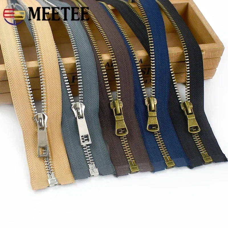 1/2Pcs 5# Meetee Metal Zipper 40-80cm Single Slider Open-End Zip for Sewing Jacket Clothes Decoration Cabbage Zippers Repair Kis