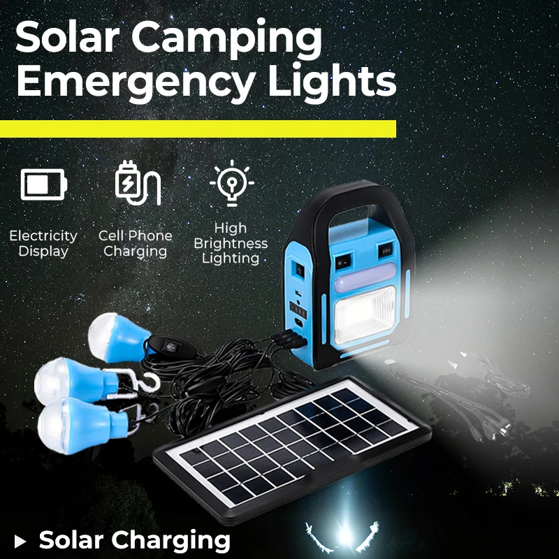 Solar small system light mobile phone emergency rechargeable external bulb camping Waterproof Flashlight LED Light