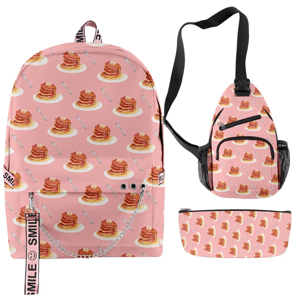 

Popular Novelty Trendy Cool Creative food 3D Print 3pcs/Set School Bags multifunction Travel Backpack Chest Bag Pencil Case