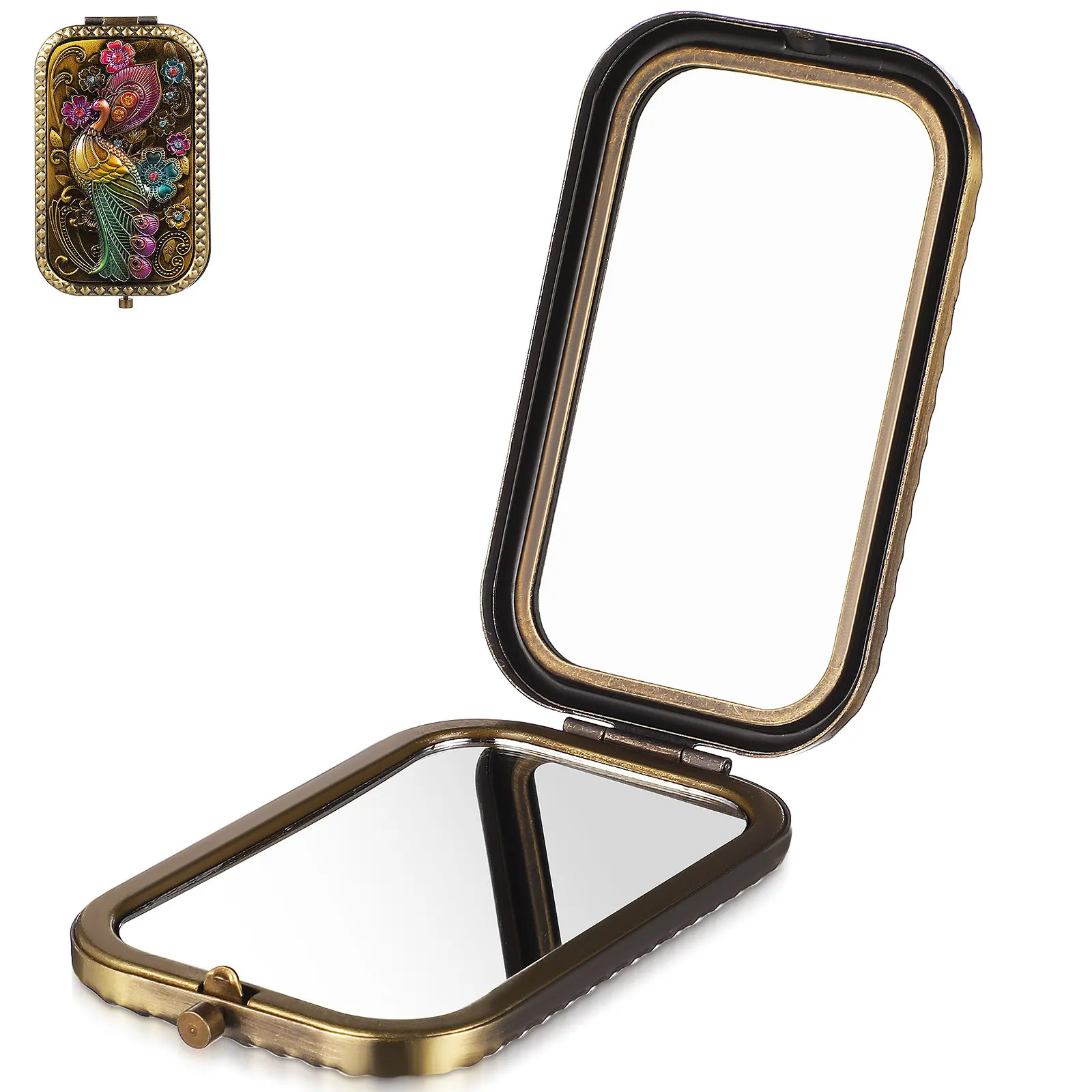 

Медное винтажное складное компактное зеркало с двумя сторонами, круглое, увеличительное, для макияжа, портативное, легкое, для сумки, кармана, путешествий