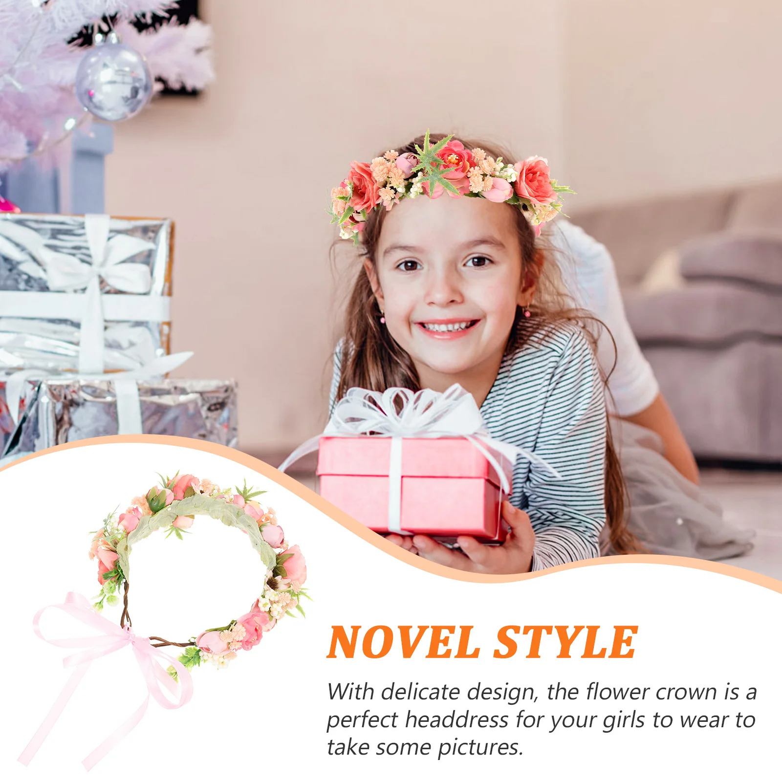 

Artificial Flower Wreath Crown Adjustable Girl Floral Headdress Photo Props Suitable for Weddings Birthdays Photos