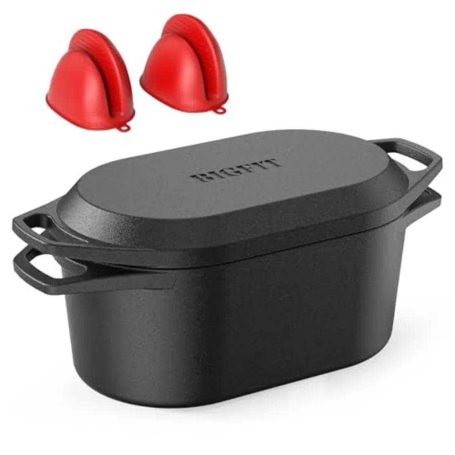 

Чугунная форма для выпечки хлеба Dutch Oven 3.4QT с крышкой, предварительно обработанная, овальная, для домашнего хлеба