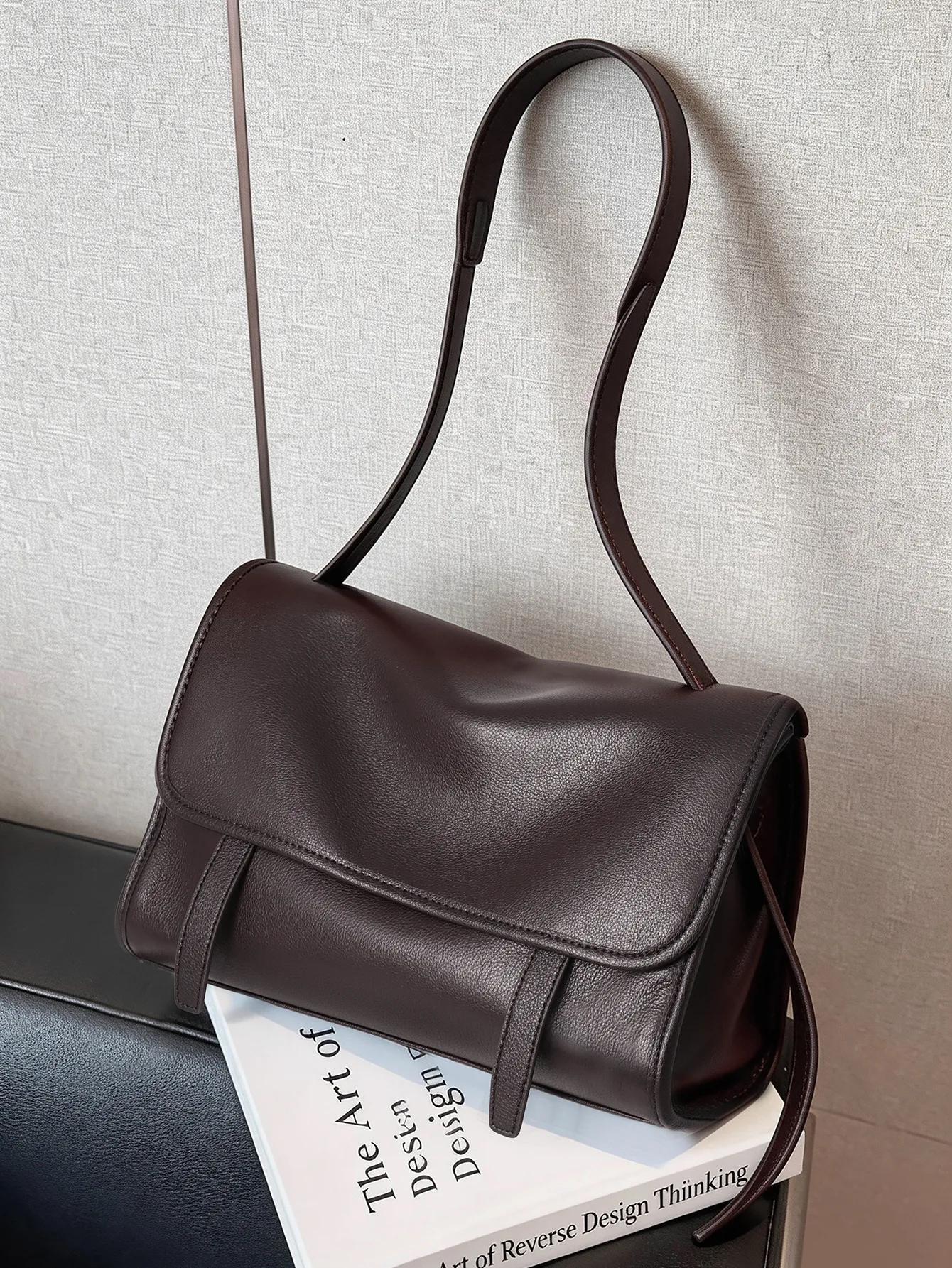 

Genuine First Layer Calfskin Tote Bag Women Retro Minimalist Commuter Bag Soft Leather Shoulder Crossbody Handbag Vintage Postman Bag