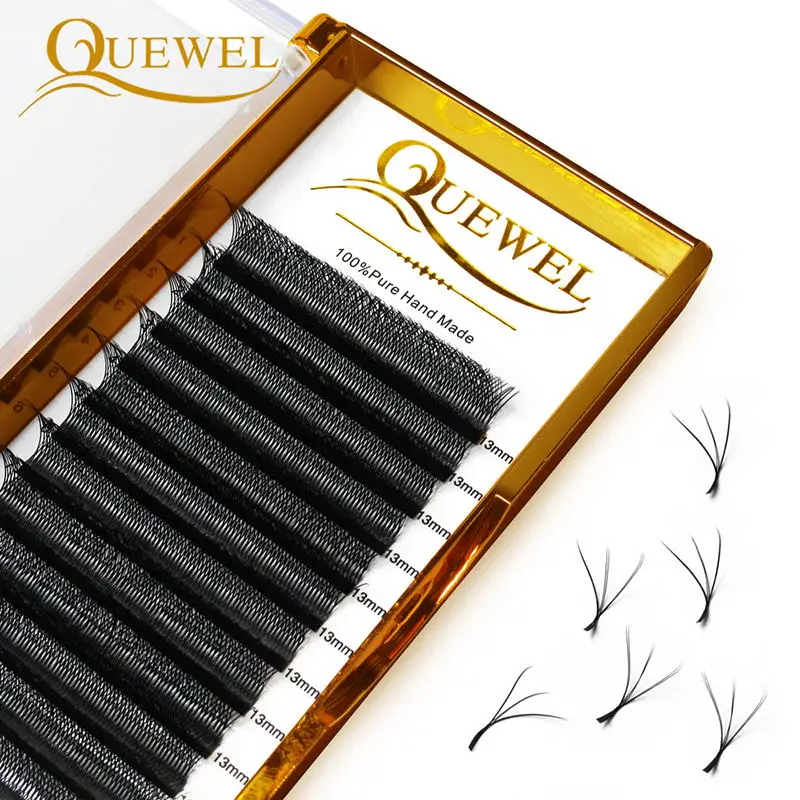 Quewel 6D W Style Eyelash Extensions Double Tip 3D Premade Volume Fans Lashes W Shape False Eyelashes 8-15mm Popular Thick