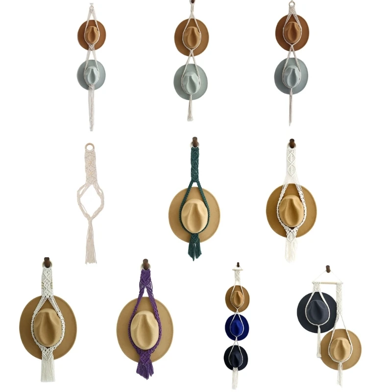 Bohemian Multilayer Macrame Hanging Hat Nordic Cotton Rope Tapestry Caps Display Rack Storage for Home Wall Decoration