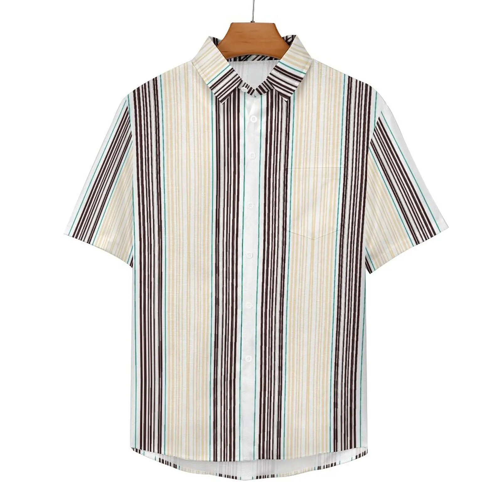 

Retro Striped Beach Shirt Brown Green Lines Hawaiian Casual Shirts Male Vintage Blouses Short-Sleeve Graphic Tops Plus Size 4XL