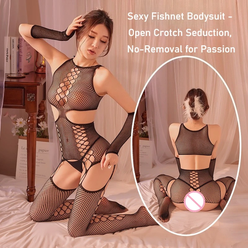 

Sexy See-Through Lingerie | Women's Erotic Open-Crotch Fishnet Bodystocking with Sheer Mesh Panel
