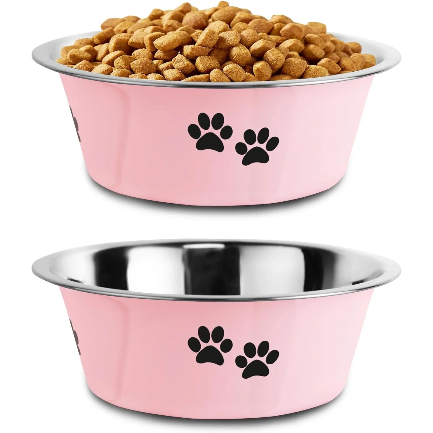 

Stainless Steel Dog Bowls With Nonslip Rubber Bottom For Large Medium Small Breed Dogs 3.6 Cups 29 Oz Pink