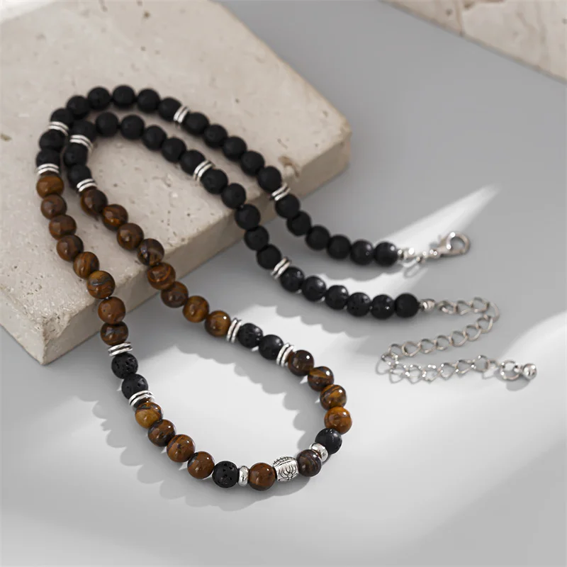 New Black Brown Beads Pendant Necklace for Men Trendy Accessories on the Neck Collar 2024 Fashion Jewelry Male Gift Decoration