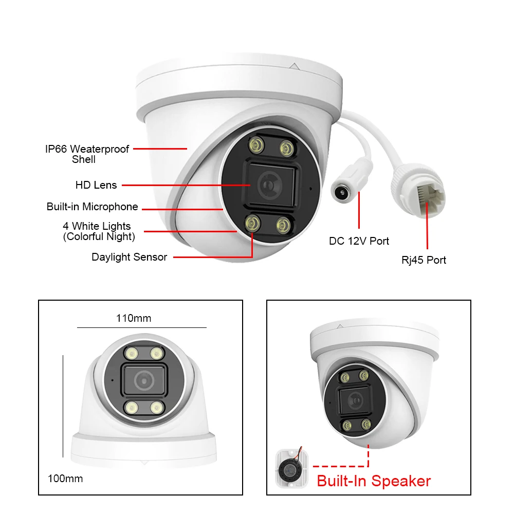 8MP H.265 4K 8CH POE Camera System with Two Way Audio Color Night Vision Metal Indoor CCTV Video Security Surveillance Kit