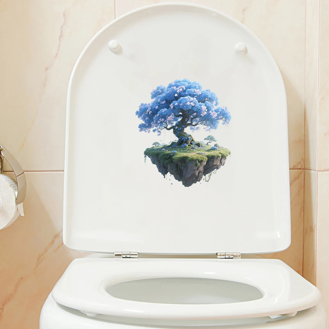 Three Ratels CAB25 Elegant Blue Flower Tree Floating Island Art Wall stickers for home decoration