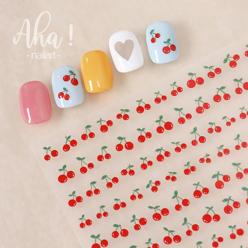 3D Cherry Nail Art Stickers 1Pcs Summer Self -Adhesive Fruit Nail Art Decorations Red Cherry DIY Girl Manicure Slider AHA!@